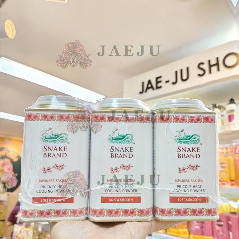 Snake brand french prickly heat cooling powder แป้งตรางู เฟรชซ์ 3สูตร 140gx3pcs - 02.ซากุระ