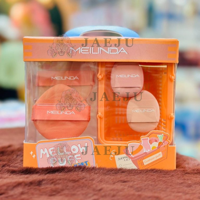 Meilinda mellow puff mart พัฟ พร้อมตะกร้าจิ๋ว ที่สามารถเก็บพัฟได้ - 03.Orange