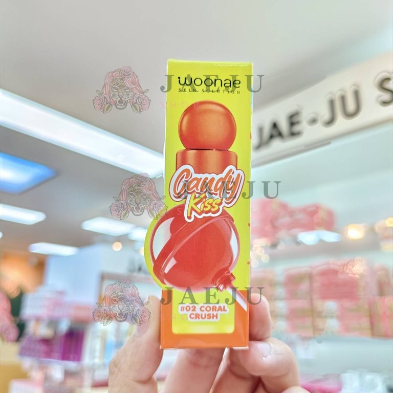 Woonae candy kiss glazzing lip วูเน่ แคนดี้ คิส เกลซซิ่ง ลิป3g. - 02.coral crush