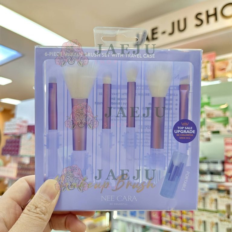 Nee cara 6-piece makeup brush set with travelcase 3สี - 03.Purple