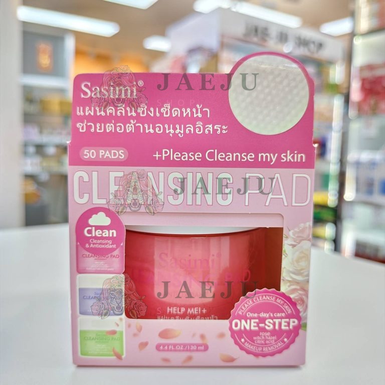 Sasimi cleansing pad +please cleanse my skin แผ่นคลีนซิ่งเช็ดหน้า 130ml - 02.Pink