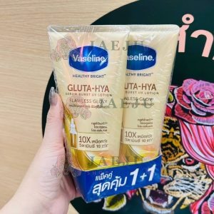 Vaseline healthy bright gluta-hya serum burst lotion uv flawless glow วาสลีน เฮลธี้ ไบร์ท กลูต้า-ไฮยา เซรั่ม เบิสท์ โลชั่น ยูวี ฟลอเลส โกลว์ หลอดสีทอง
