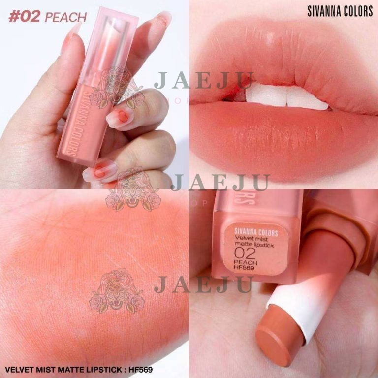 HF569 Sivanna colors velvet mist matte lipstick ซีเวนน่า คัลเลอร์ เวลเวท ลิปสติก 3.6g - 02.PEACH