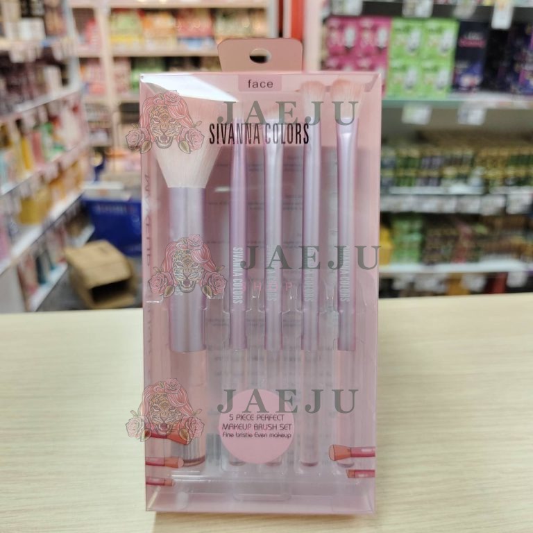 BR14 Sivanna colors 5piece perfect makeup ซีเวนน่า คัลเลอร์ ชุดแปรงสีชมพู-สีดำ 5pcs - 01.สีชมพู