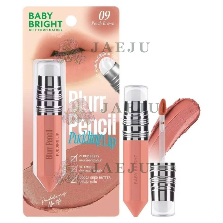 Baby bright blurr pencil pudding lip เบบี้ไบร์ท เบลอเพนซิลพุดดิ้งลิป 2.8g. - 09.Peach brown
