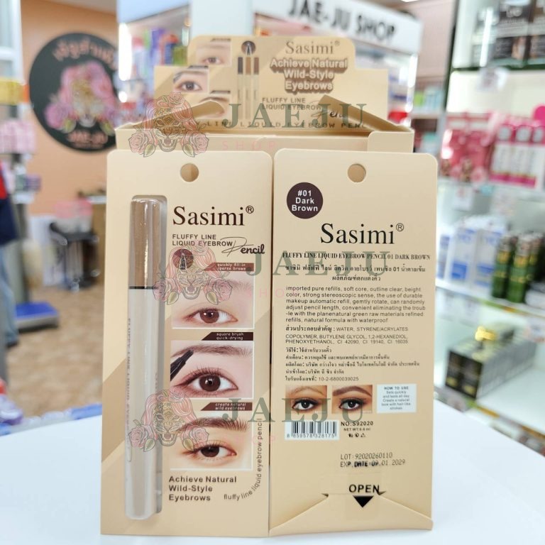 S92020  Sasimi fluffy line liquid eyebrow pencil ซาซิมิ ฟลัฟฟี่ ไลน์ ลิควิด อายโบรว์ เพนซิล 0.6ml. - 01.Dark brown