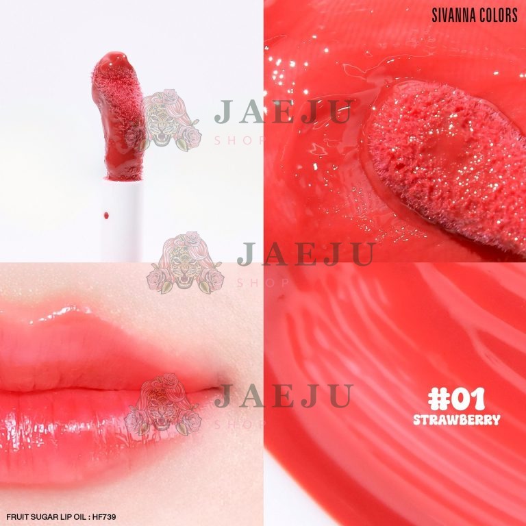 HF739 Sivanna colors fruit sugar lip oil ซีเวนน่า คัลเลอร์ส ฟรุ๊ต ซูก้าร์ ลิป ออยล์ 6.7g - 01.Strawberry