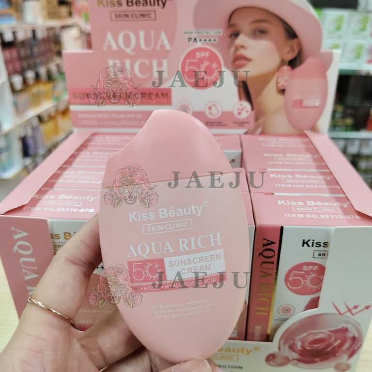 Kiss beauty skin clinic aqua rich spf50+ คิสบิวตี้ ครีมกันแดด12pcs - กล่องชมพู