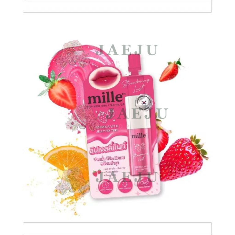 Mille acerola vit c jelly fix tint มิลเล่ อะเชโรลา วิต ซี เจลลี่ ฟิกซ์ ทิ้นท์ 3gx6pcs. - 02.strawberry lust