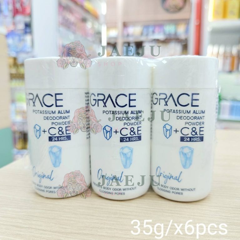 Grace potassium alum deodorant powder+C&E เกรซ แป้งระงับกลิ่นกาย 35gx6pcs - 01. original
