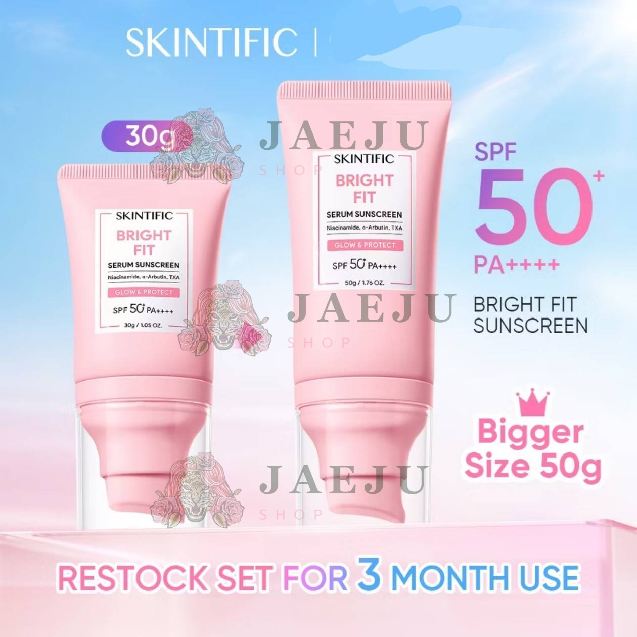 Skintific msh niacinamids serum sunscreen glow&bright สกินทิฟฟิค msh ไนอะชินาไมด์ ซันสกรีน โกลว์แอนด์ไบร์ท