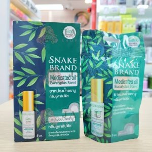 Snake brand medicated oil eucalyptus scent ยาหม่องน้ำตรางู ลูกกลิ้งกล่นยูคาลิปตัส 5ml