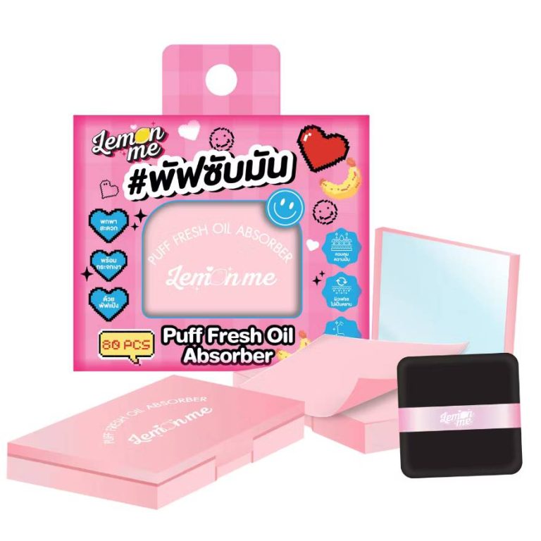Lemon me puff fresh oil absorber พัฟซับมัน พัฟเฟรช ออยล์ แอบซอร์เบอร์ 80pcs/box - 01.สีชมพู