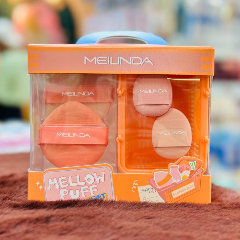 Meilinda mellow puff mart พัฟ พร้อมตะกร้าจิ๋ว ที่สามารถเก็บพัฟได้ - 03.Orange