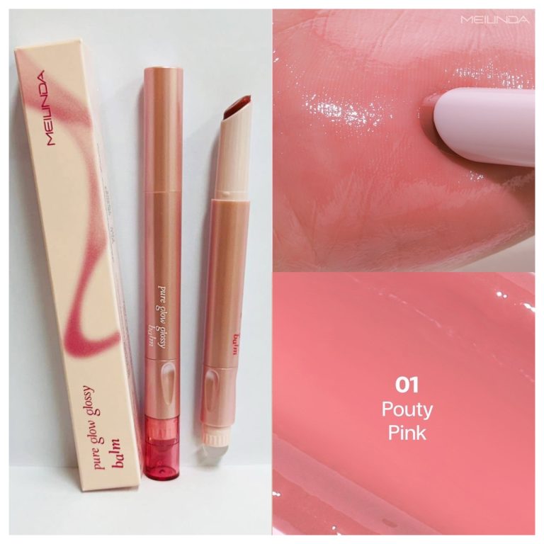 Meilinda pure glow glossy balm#sparkling cloud เมลินดา เพียว โกลว์ กรอสซี่ บาล์ม - NO.1 Pouty pink