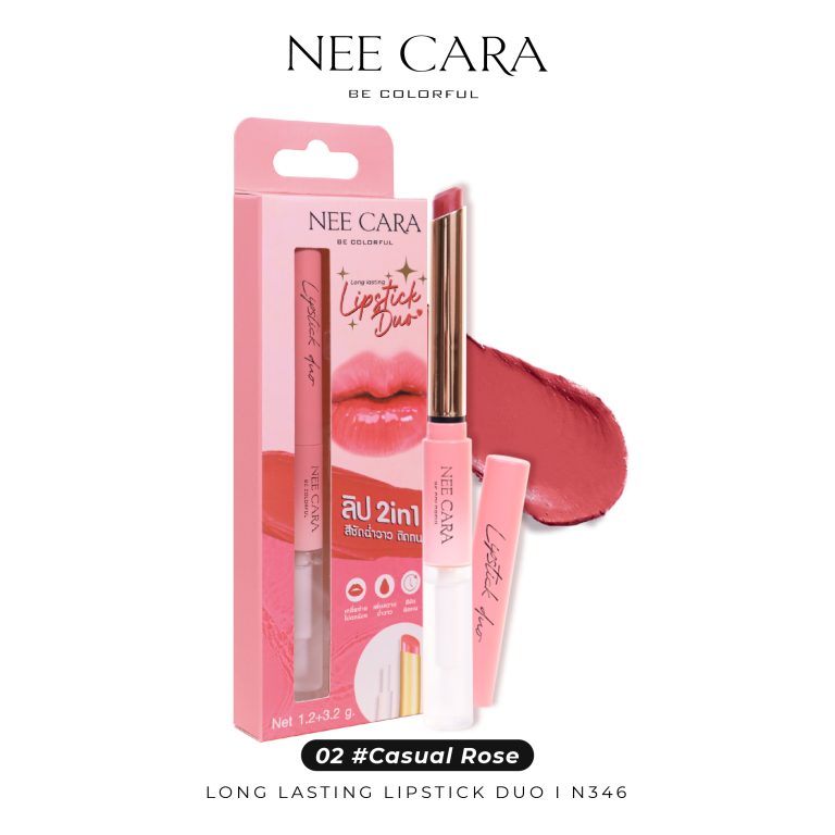 Nee cara long lasting lipstick duo 2in1 - NO.2Casual Rose