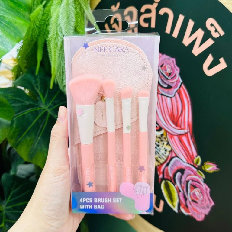 Nee cara 4pcs brush set with bag นีคาร่า บี คัลเลอร์ฟลู ชุดแปรงแต่งหน้า - NO.2สีชมพู