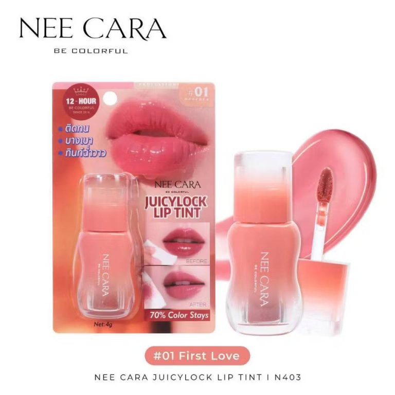 NO.N403 Nee cara juicylock lip tint นี คารา บี คัลเลอร์ฟูล จูซซี่ ล็อก ลิป ทิ้นต์  4g. - No.01