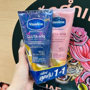 Vaseline healthy bright gluta-hya serum burst lotion overnight+dewy radiance วาสลีน เฮลธี้ ไบร์ท กลูต้า-ไฮยา เซรั่ม เบิสท์ โลชั่น โอเวอร์ไนท์ เรเดียนซ์ รีแพร์+ดิวอี้ หลอดน้ำเงิน+ชมพู
