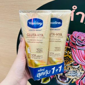 Vaseline healthy bright gluta-hya serum burst lotion uv flawless glow วาสลีน เฮลธี้ ไบร์ท กลูต้า-ไฮยา เซรั่ม เบิสท์ โลชั่น ยูวี ฟลอเลส โกลว์ หลอดสีทอง