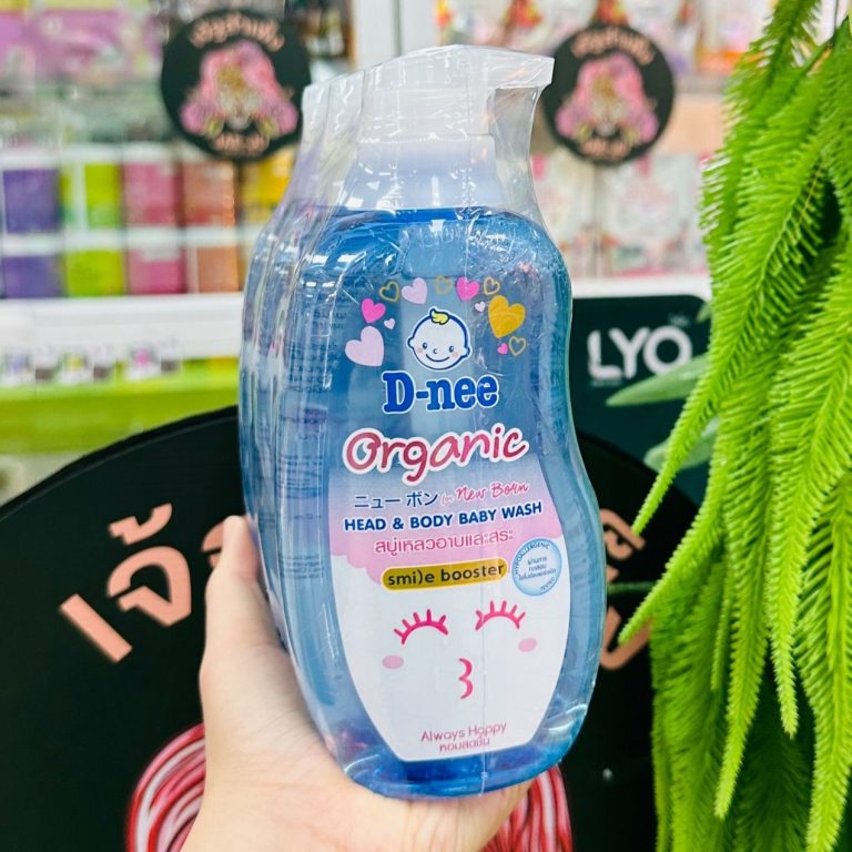 D-nee organic head&body baby wash ดีนี่ ออร์แกนิค ออลเวย์ แฮปปี้ เฮด แอนด์ บอดี้ วอช อาบและสระ สีชมพู 380ml.x3pcs - No.2always happyสีฟ้า