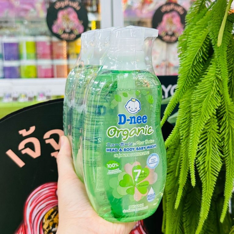 D-nee organic head&body baby wash ดีนี่ ออร์แกนิค ออลเวย์ แฮปปี้ เฮด แอนด์ บอดี้ วอช อาบและสระ สีชมพู 380ml.x3pcs - No.3organicสีเขียว