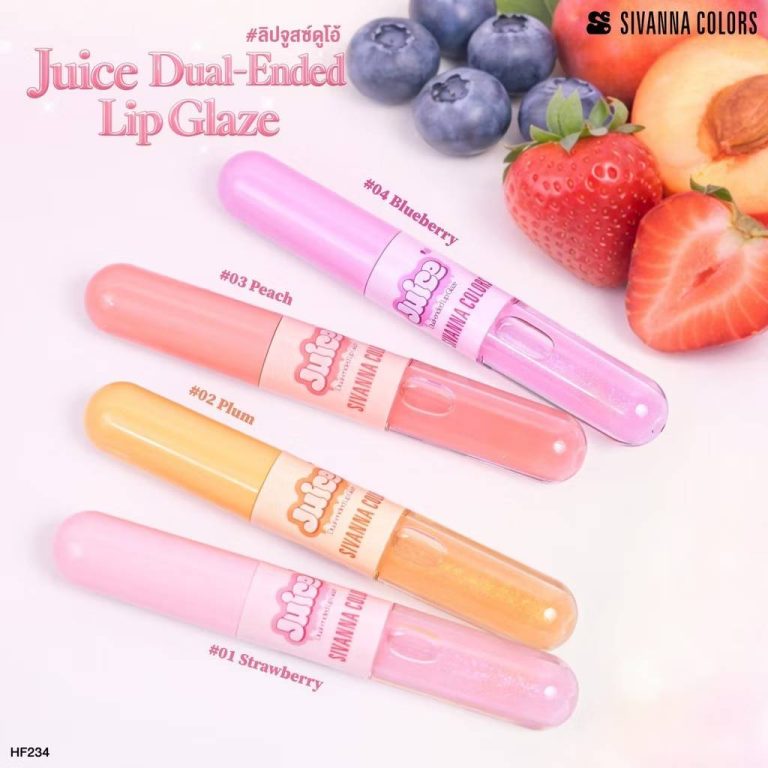 NO.HF234 Sivanna Colors Juice Dual-Ended Lip Glaze ซีเวนน่า คัลเลอร์ส จูสซ์ ดูเอิล-เอนด์เดด 1.8g - 01.Strawberry