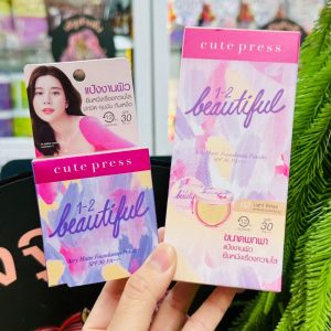 Cute press 1-2 beautiful airy matte spf30 pa+++#02 light beige คิวท์เพรช 1-2 บิวตี้ฟูล 5gx3pcs กล่องสีชมพู