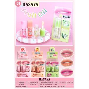 H-3828 Hasaya fruit oil ฮาซาย่า ฟรุต ลิปออย 3mlx12pcs 3สูตร