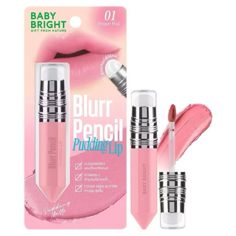 Baby bright blurr pencil pudding lip เบบี้ไบร์ท เบลอเพนซิลพุดดิ้งลิป 2.8g. - 01.Primer pink