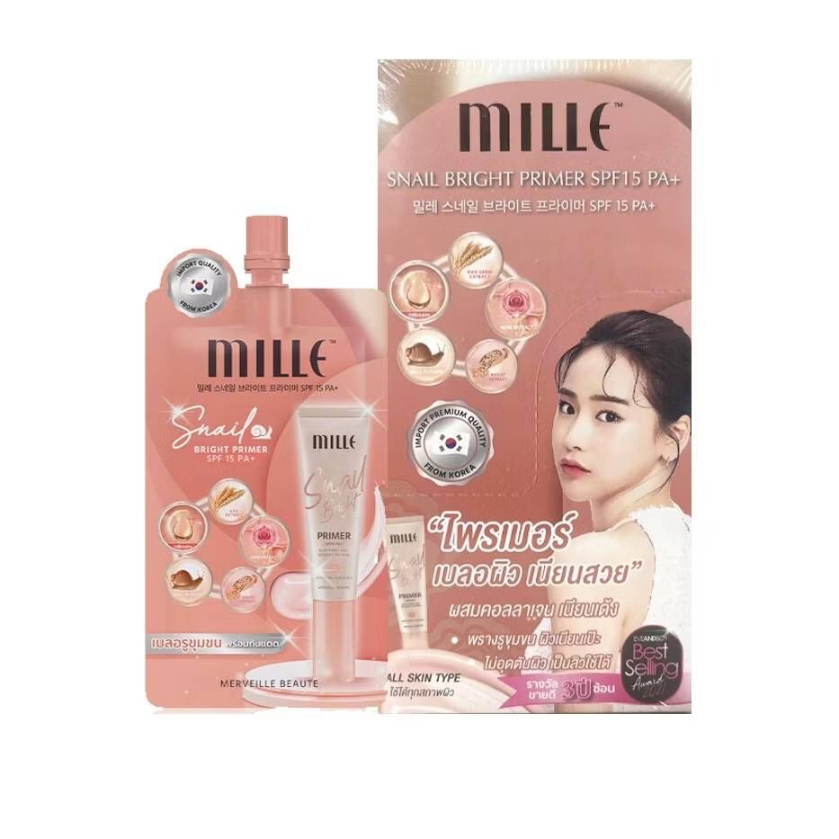 MILLE Snail Primer SPF15 PA+ มิลเล่ สเนล ไบร์ท ไพร์เมอร์ เอสพีเอฟ15 พีเอ+ 6gx6pcs - Image 7