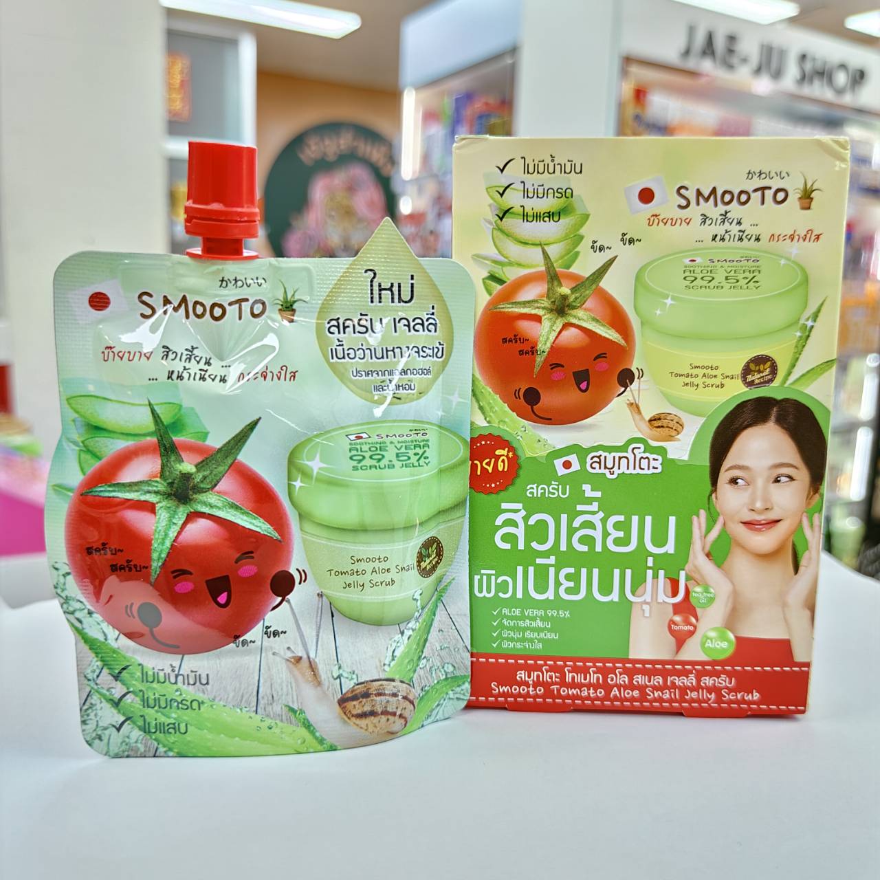 Smooto tomato aloe snail jelly scrub สมูทโตะ โทเมโท อโล สเนล เจลลี่ สครับ 50gx4pcs - Image 3