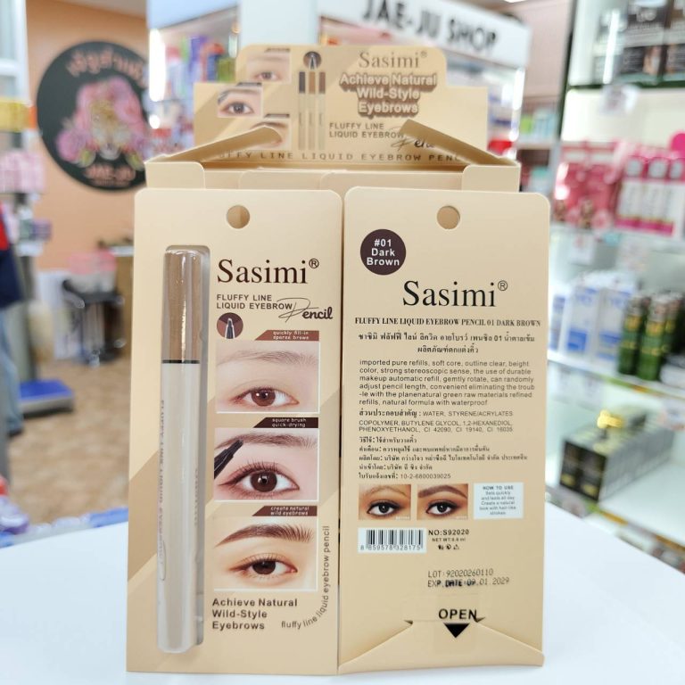 S92020  Sasimi fluffy line liquid eyebrow pencil ซาซิมิ ฟลัฟฟี่ ไลน์ ลิควิด อายโบรว์ เพนซิล 0.6ml. - 01.Dark brown