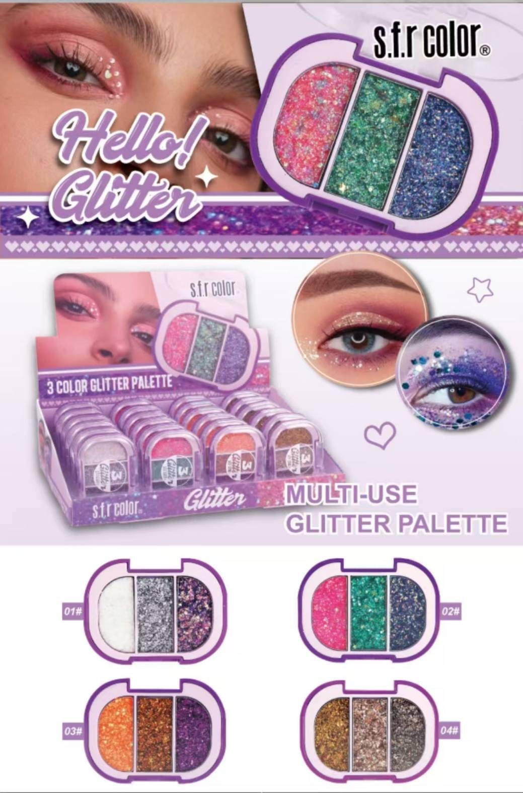 8116-1 SFR 3color glitter palette ทาตา กลิตเตอร์ 3ช่อง - Image 3