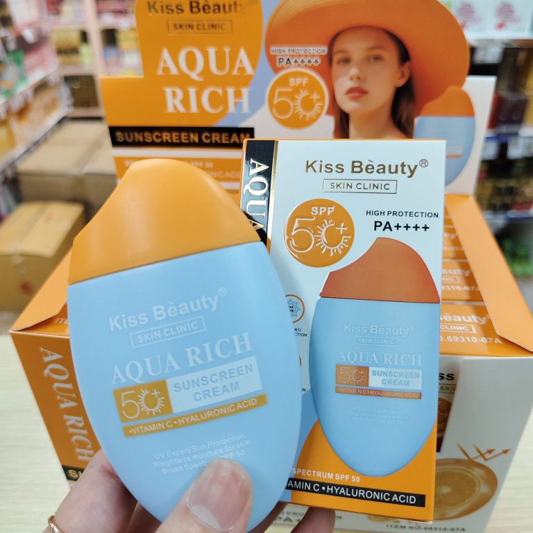Kiss beauty skin clinic aqua rich spf50+ คิสบิวตี้ ครีมกันแดด12pcs - กล่องส้ม