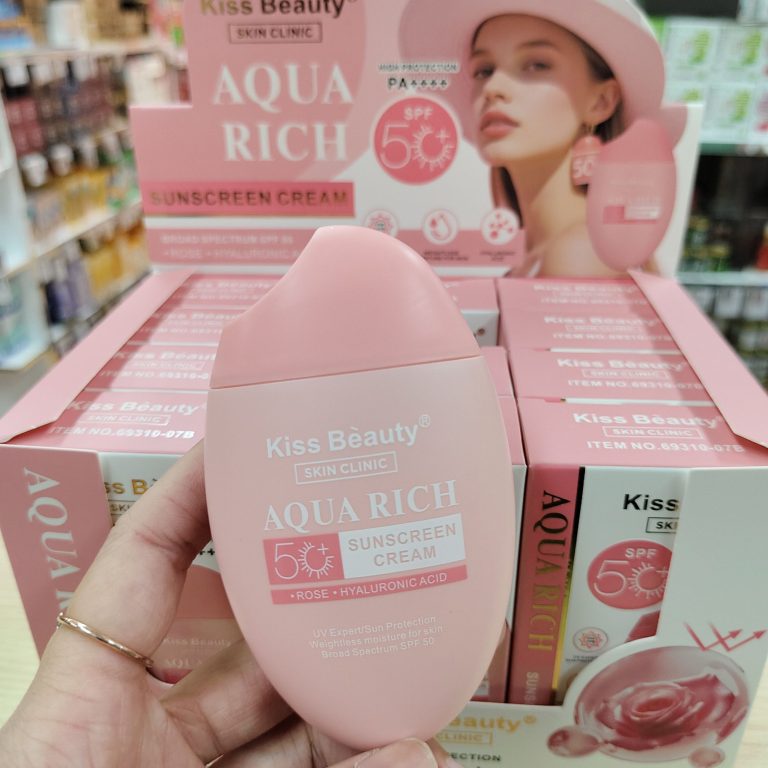 Kiss beauty skin clinic aqua rich spf50+ คิสบิวตี้ ครีมกันแดด12pcs - กล่องชมพู