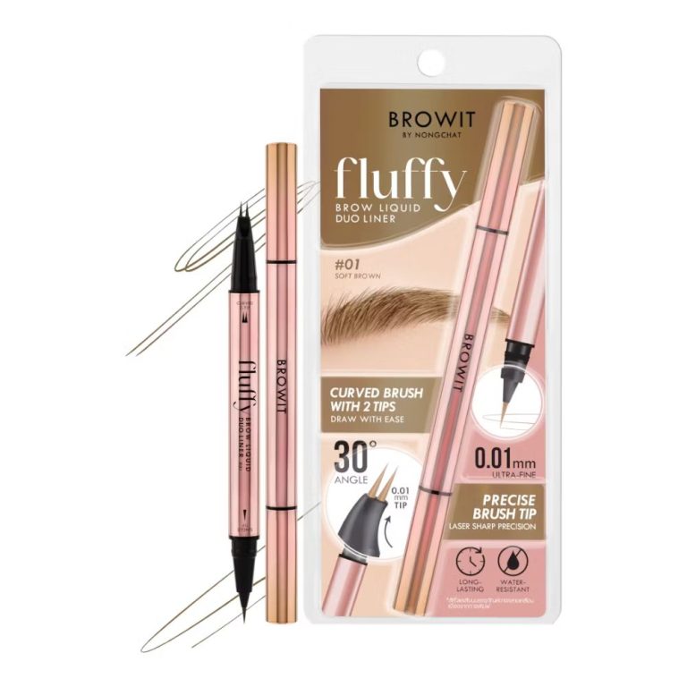 Browit fluffy brow liquid duo liner#01 soft brown บราวอิท ฟลัฟฟี่บราวลิควิดดูโอ้ไลน์เนอร์#ซอฟน์บราวน์ 0.3x0.3ml. - 01.soft brown