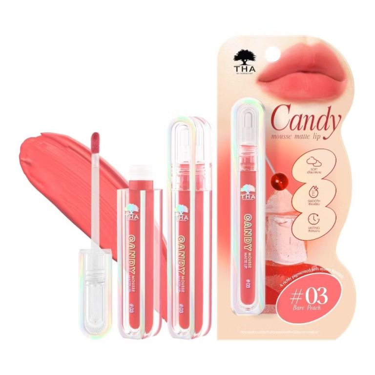 THA candy mousse matte lip ฑาบายน้องฉัตร แคนดี้มูสแมทท์ลิป  2.5g. - 03.Bare peach