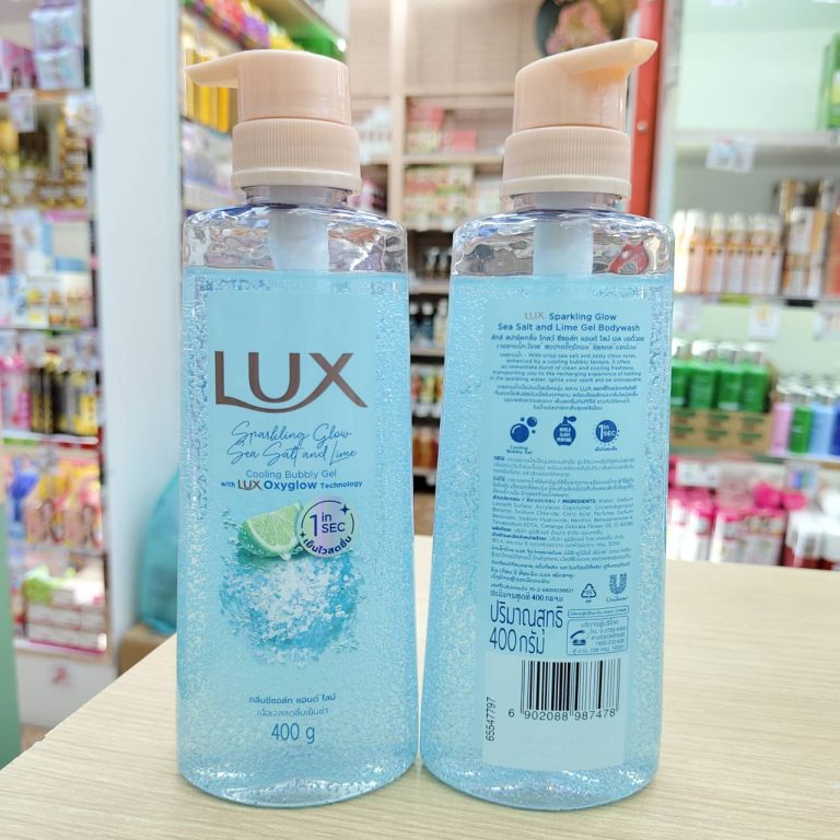 LUX sparkling glow gel bodywash ลักส์ สปาร์คกลิ้ง โกลว์ เจล บอดี้วอช 400g - 04. sea salt and lime (ฟ้า)