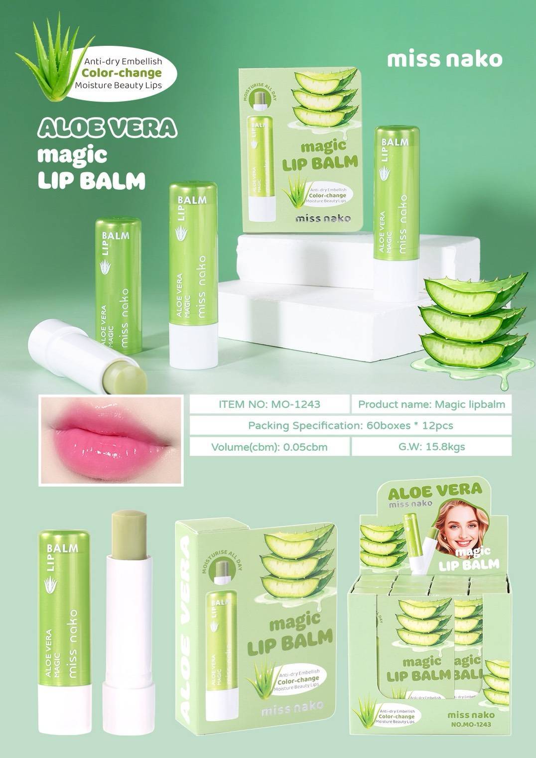 MO-1243 Miss nako aloe vera magic lip balm มิส นาโกะ เมจิ ลิปบาล์ม 4.4g - Image 8