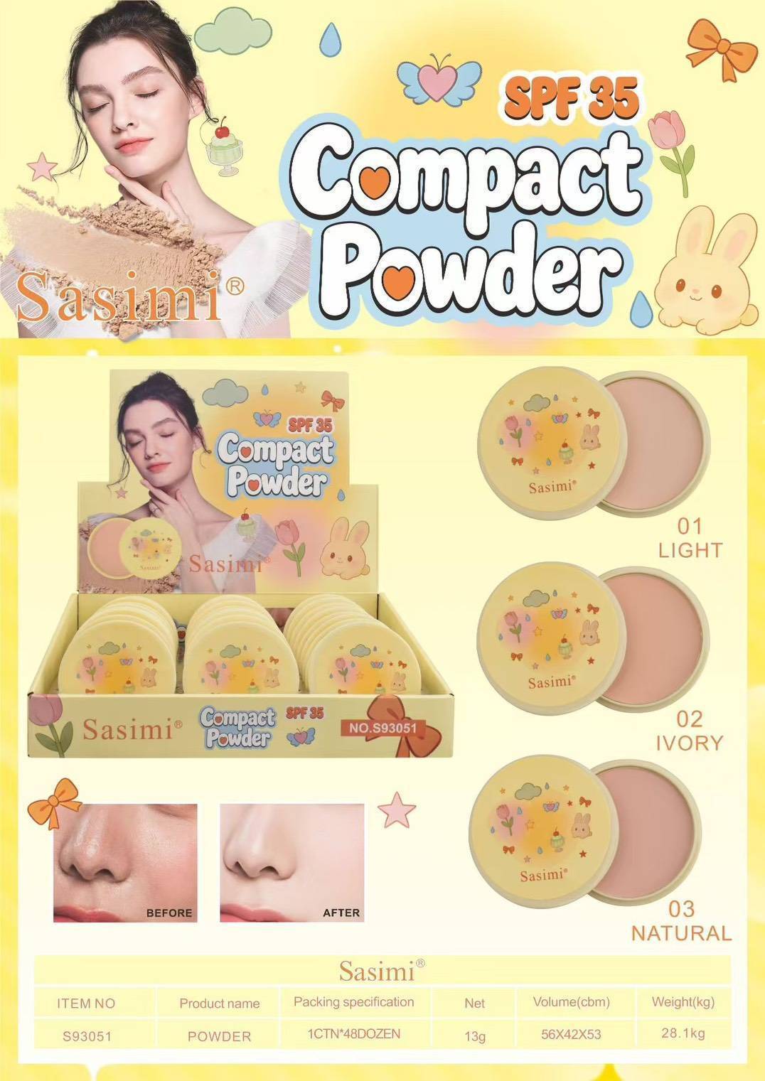 NO.S93051 Sasimi compact powder ซาซิมิ พาวเดอร์ 13gx24pcs