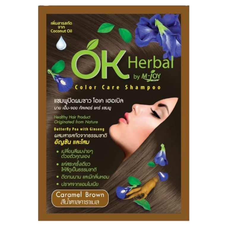 OK Herbal color care shampoo โอเค เฮอเบิล แชมพูปิดผมขาว 30mlx12pcs - น้ำตาลคาราเมล