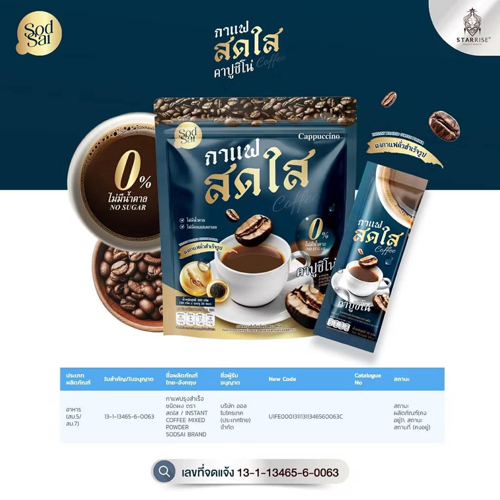 Sod sai cappuccino coffee สดใส กาแฟคาบูชิโน่ 10gx30pcs - Image 8