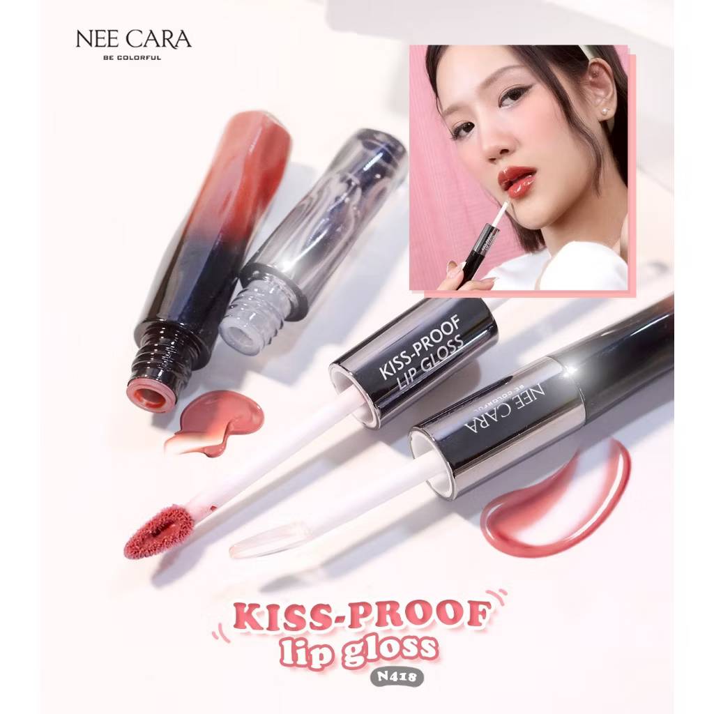 N418 Nee cara kiss-proof lip gloss#01so cheeky 1+5g นีคาร่า ลิปกลอส2หัว - Image 3