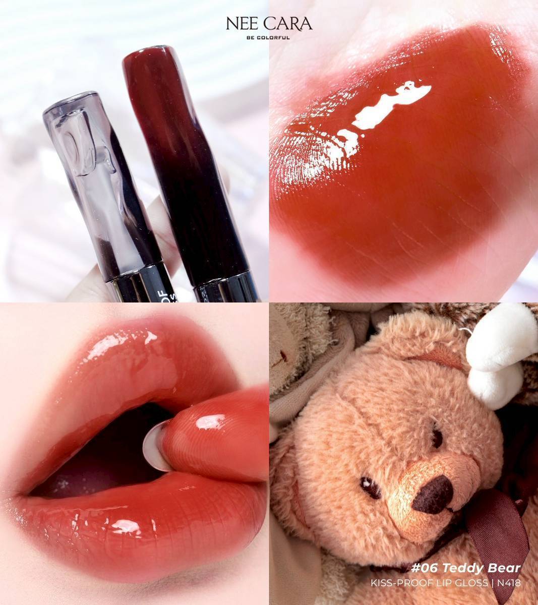 N418 Nee cara kiss-proof lip gloss#01so cheeky 1+5g นีคาร่า ลิปกลอส2หัว - Image 9
