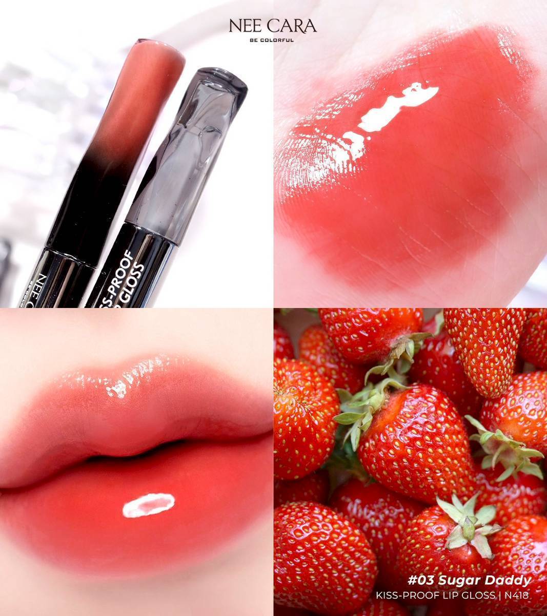 N418 Nee cara kiss-proof lip gloss#01so cheeky 1+5g นีคาร่า ลิปกลอส2หัว - Image 10