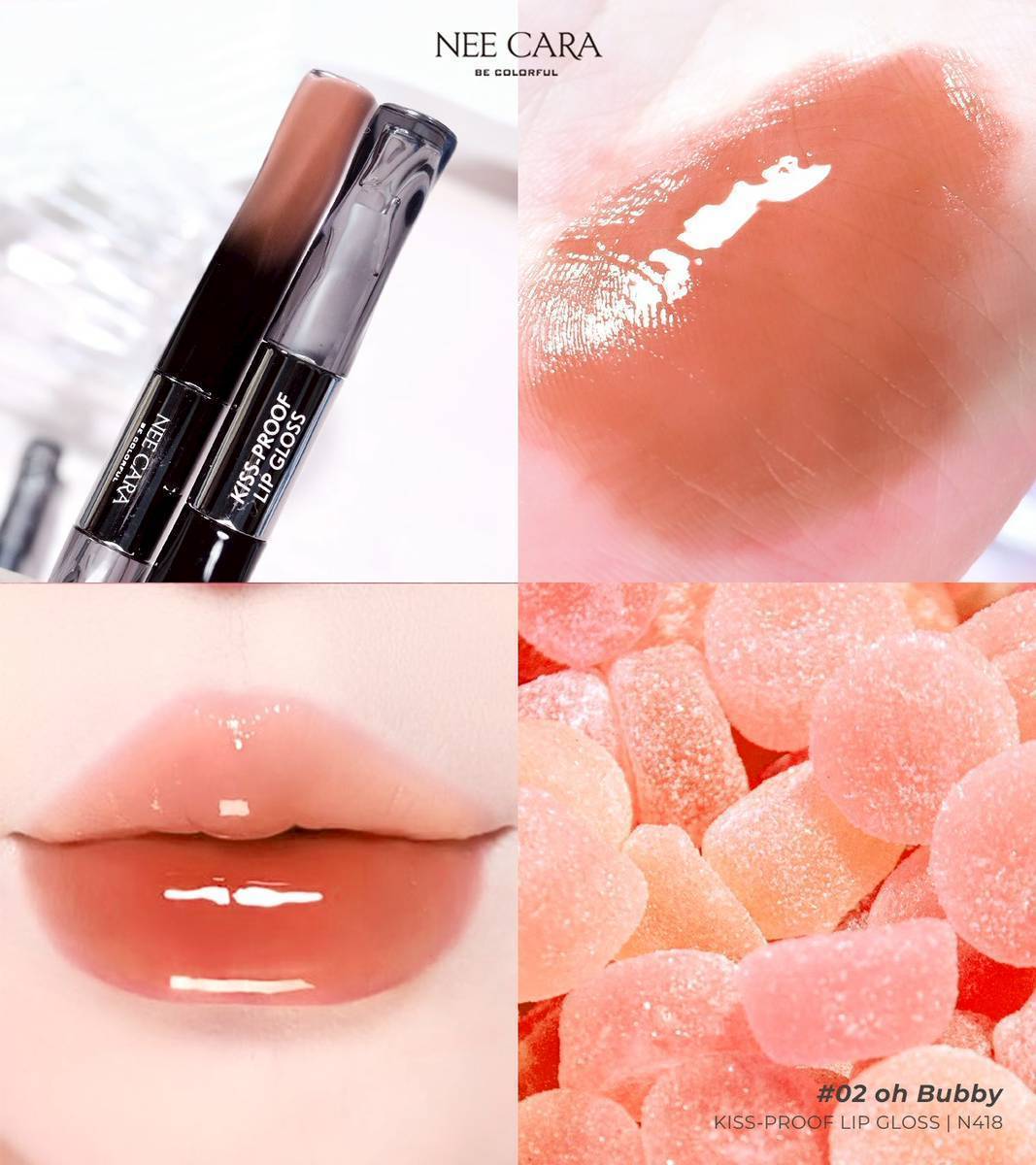 N418 Nee cara kiss-proof lip gloss#01so cheeky 1+5g นีคาร่า ลิปกลอส2หัว - Image 11
