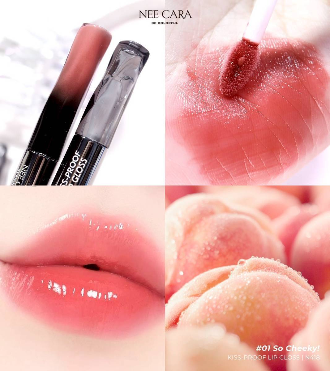 N418 Nee cara kiss-proof lip gloss#01so cheeky 1+5g นีคาร่า ลิปกลอส2หัว - Image 14