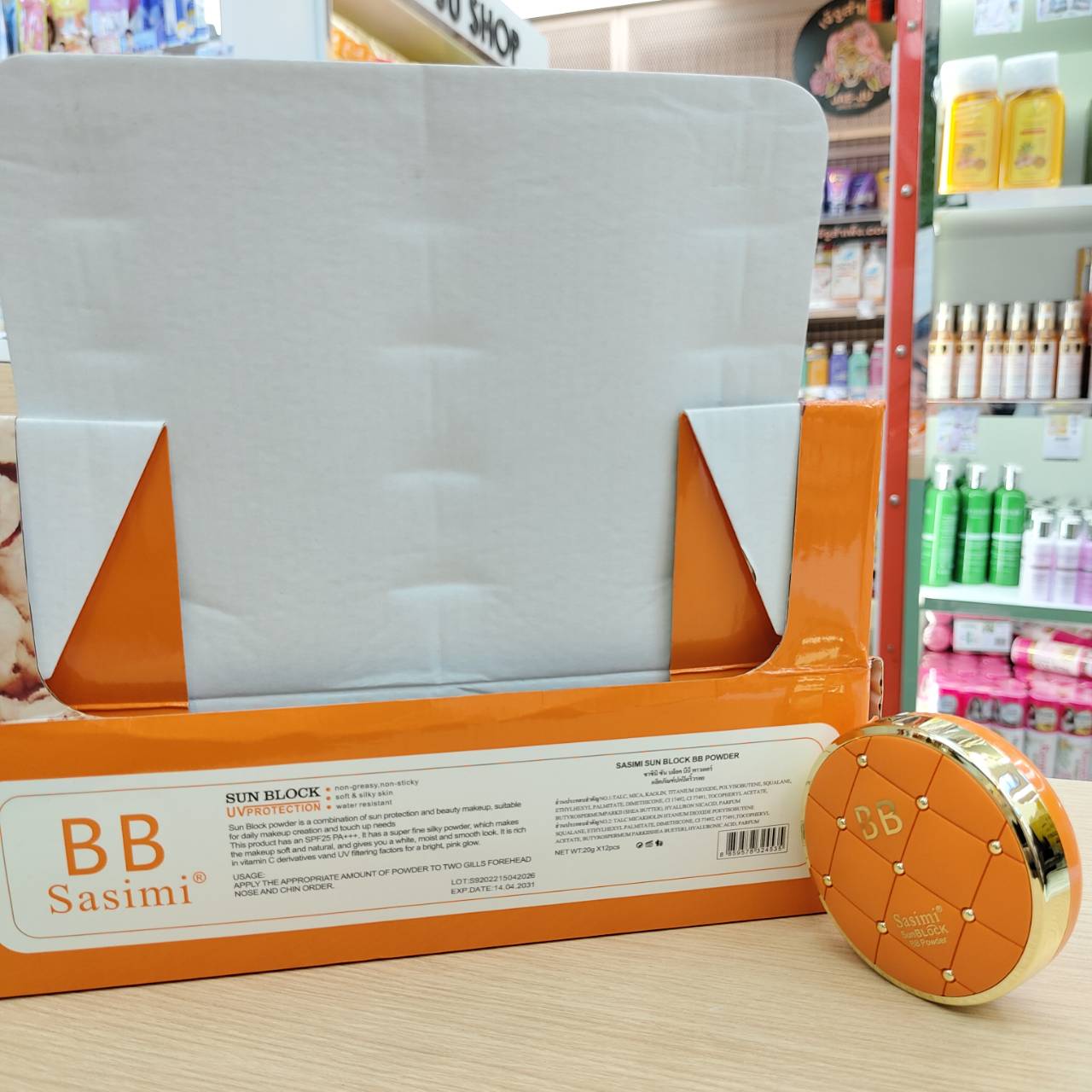 NO.S92022 Sasimi sunblock uv protection BB powder ซาซิมิ ซัน บล็อค บีบี พาวเดอร์ แป้งกันแดด 20g/x12pcs - Image 7