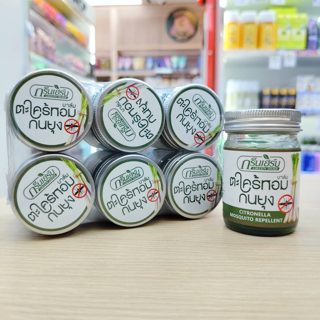 Green herb citronella mosquito pepellent กรีนเฮิร์บ บาล์มตะไคร้หอมกันยุง 50gx6pcs